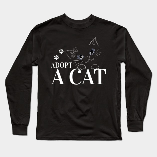 Adopt A Cat - White Cat Long Sleeve T-Shirt by CatHook